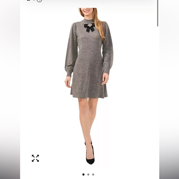 CeCe Mock Neck embellished Bow Sweater Dress size Small in Gray - Picture 7 of 8